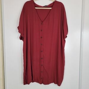 Madewell Button Front Easy Dress Marron Burgundy Short Sleeve V-Neck Shift 3X